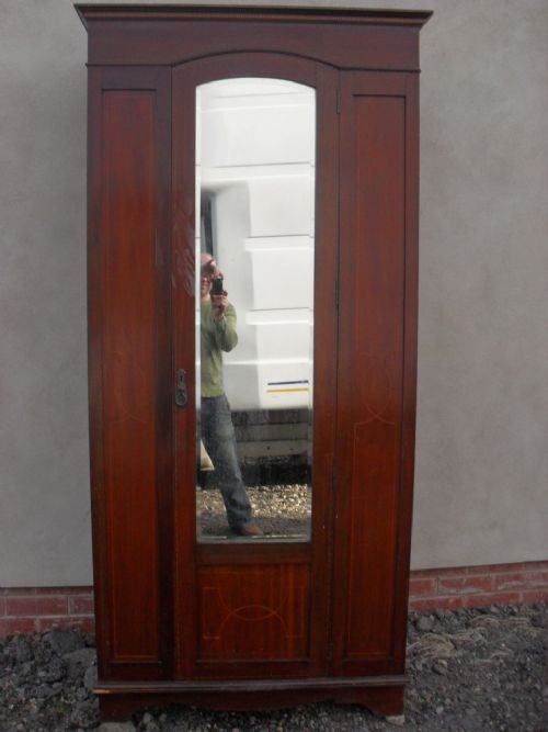 Edwardian Inlaid Mahogany Bevel Mirrored Single Door Wardrobe