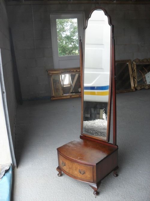 Walnut Framed Scroll Arch Top Cheval Mirror