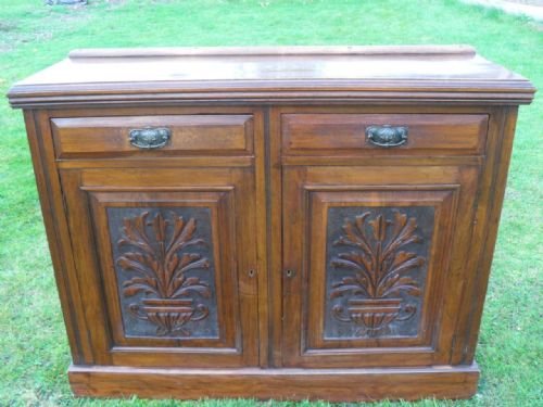 Edwardian Floral Carved Mahogany Side Chiffonier Cabinet Cupboard