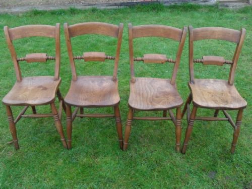Set of Four Victorian Elm Bar Back Oxford Windsor Kitchen Chairs