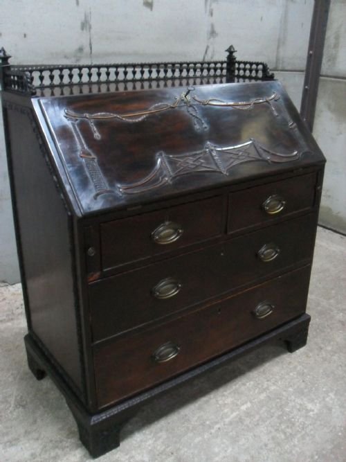 19th Century Mahogany Galleried Top and Moulded Bureau Desk