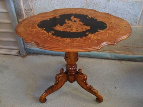 Victorian Carved and Floral Inlaid Walnut Occasional Table