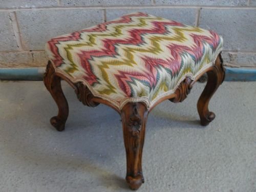 Victorian Carved Cabriole Walnut Legged Dressing Stool