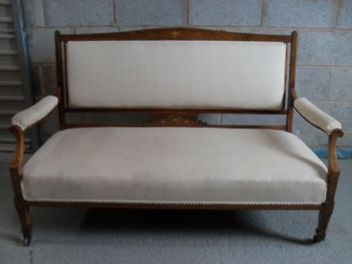 Victorian Rosewood and Inlaid Show-wood Upholstered Sofa