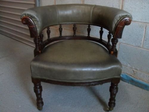 Victorian Mahogany and Leatherette Upholstered Desk Armchair