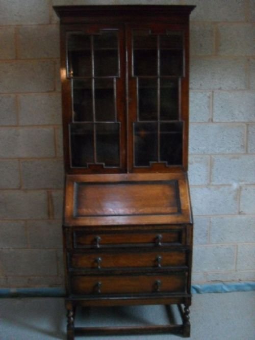 Oak Window Glazed 2 Part Bureau Bookcase