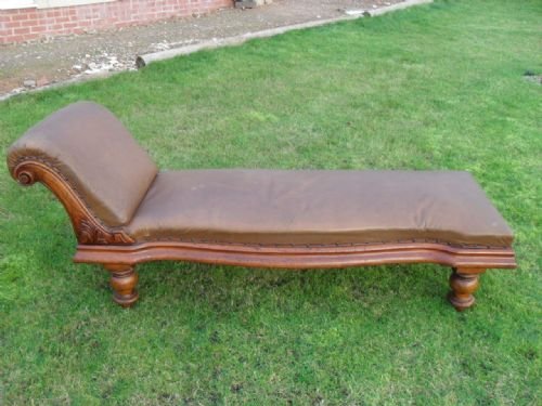 Victorian Mahogany and Rexine Covered Chaise Longue