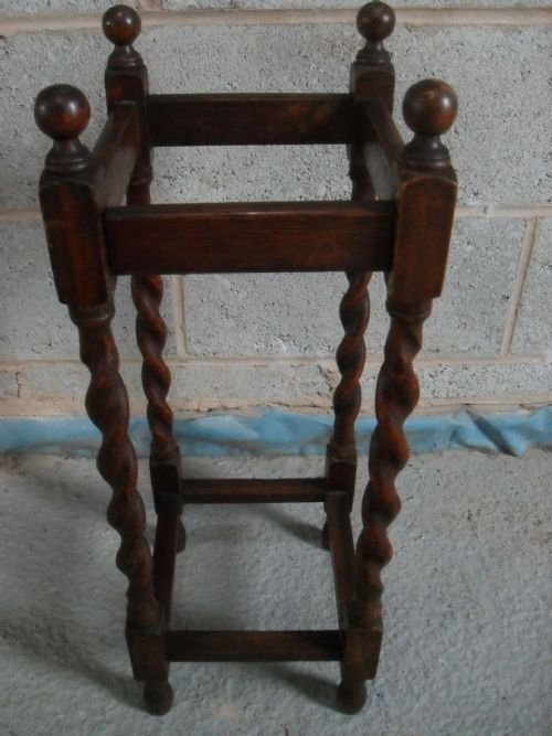 Victorian Oak Barley Twist Square Turned Top Stick Umbrella Stand