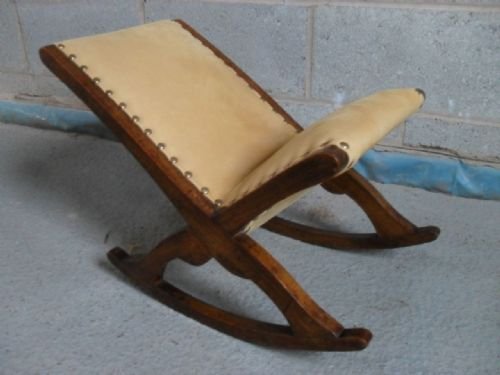 Studded and Suede Covered Mahogany Rocking Gout Footstool