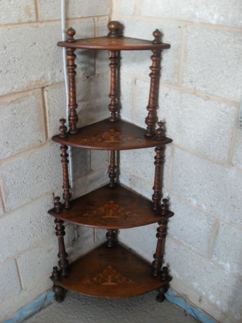 Victorian Walnut Mahogany Inlaid Four Tier Corner What-not