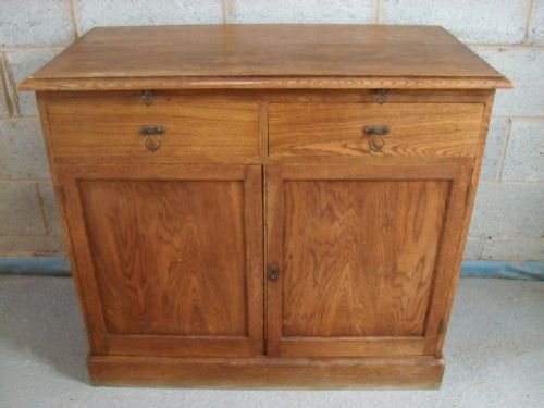 Edwardian Solid Oak Side Cupboard with 2 Drawers