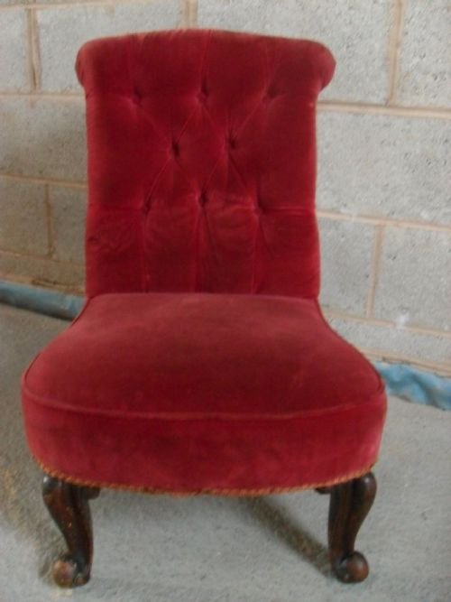 Victorian Mahogany and Button Upholstered Scroll Back Nursing Chair