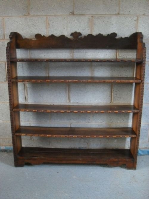 Victorian Carved Oak Open Adjustable 5 Tier Bookcase