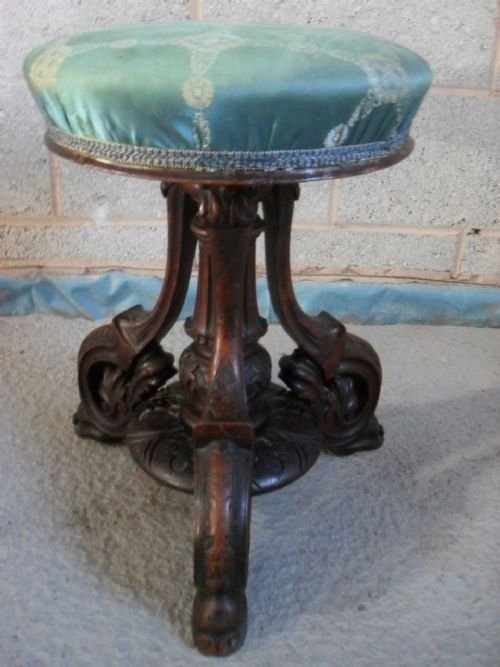 Superb Victorian Carved Mahogany Screw Top Piano Stool