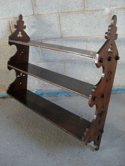 Victorian Carved and Pierced Gothic Oak Set of Hanging Shelves