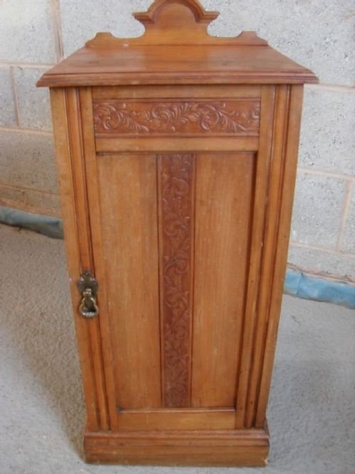 Victorian Satin Wood Floral Carved Bedside Pot Cupboard