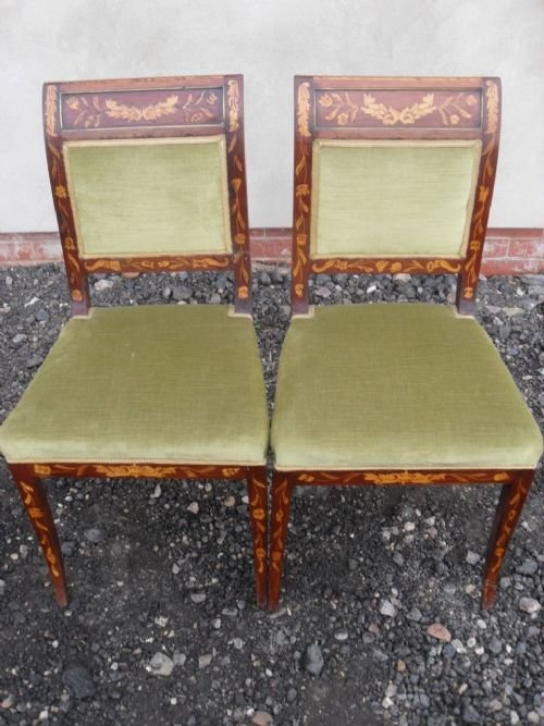 Lovely Pair of 19th Century Dutch Marquetry Mahogany Side/dining Chairs