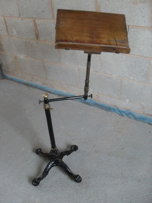Victorian Brass Iron and Mahogany Adjustable Music Reading Stand