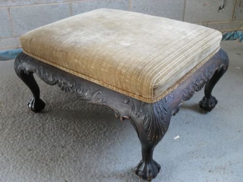 Lovely Victorian Rococo Style Carved and Upholstered Footstool