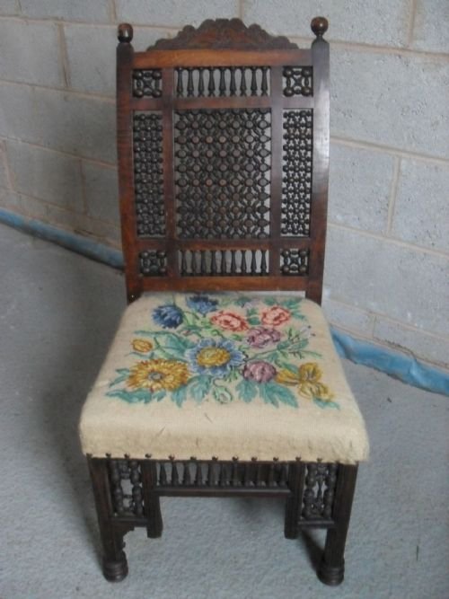 19th Century Indo-portuguese Carved and Pierced Occasional Chair