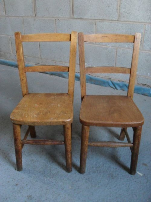 Lovely Pair of Elm and Ash Bar Backed Children's Chairs