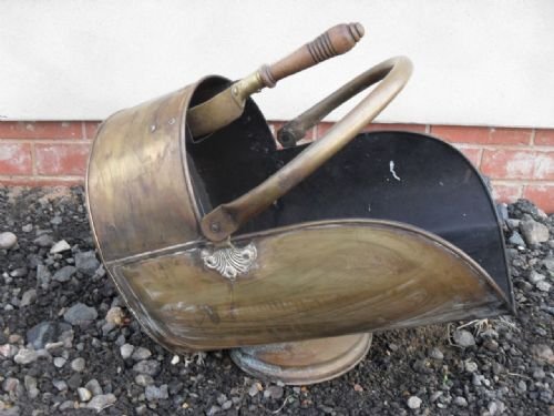Victorian Brass Coal Scuttle and Shovel with Swing Handle