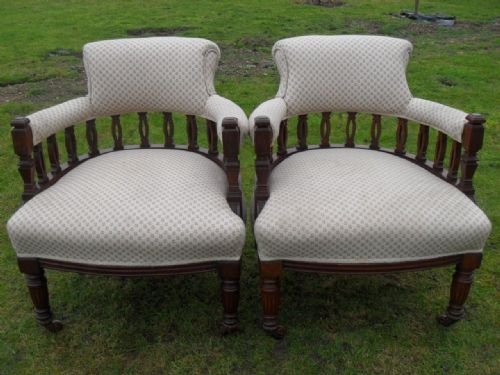 Great Pair of Victorian Mahogany and Upholstered Tub Armchairs