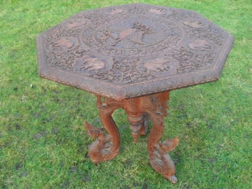 Ornately Carved Burmese Mahogany Octagonal Occasional Table