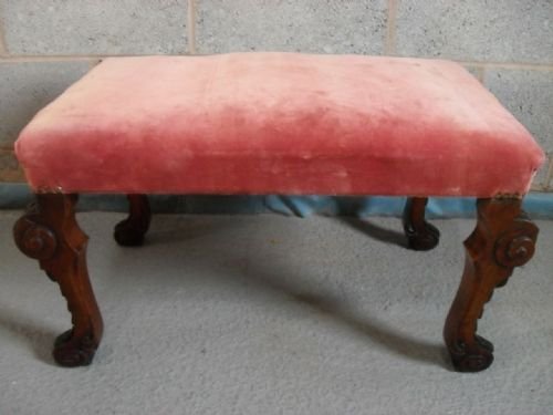 Victorian Carved Legged Mahogany Dressing Stool with Upholstered Seat