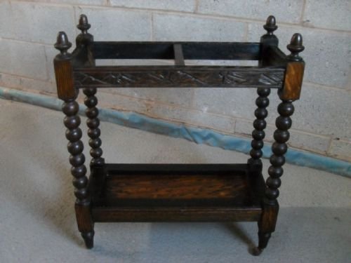 Victorian Oak Bobbin Turned and Carved Stick / Umbrella Stand on Castors