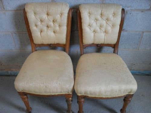 Pair of Victorian Oak Button Upholstered Side Chairs