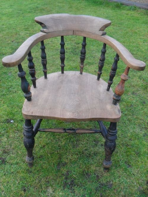 19th Century Elm Turned Spindle Captain's Smoker's Bow Armchair