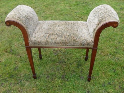 Fantastic Edwardian Mahogany Inlaid Upholstered Window Dressing Stool / Seat