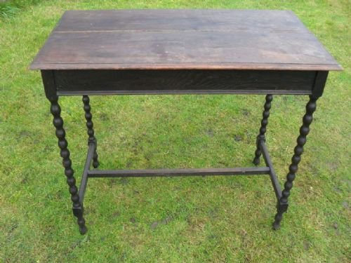 Victorian Rectangular Oak Bobbin Leg Side or Centre Table with H Stretcher