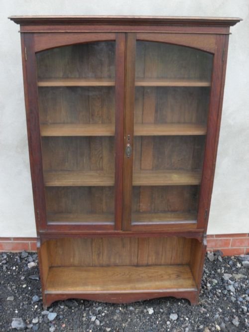 Edwardian Oak 2 Door Glazed Bookcase