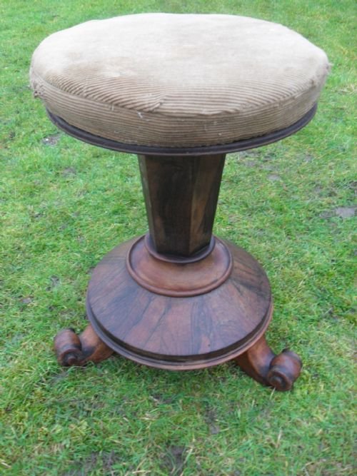 Victorian Rosewood Hexagonal Column and Plate Piano Stool