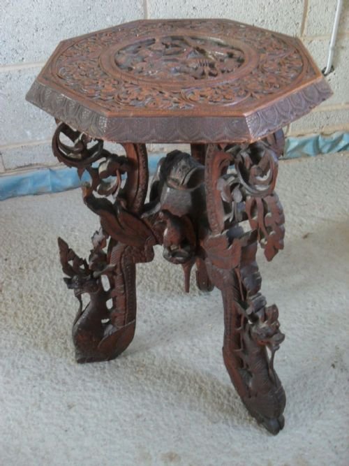 Heavy Carved Wood Octagonal Burmese Occasional/lamp Table