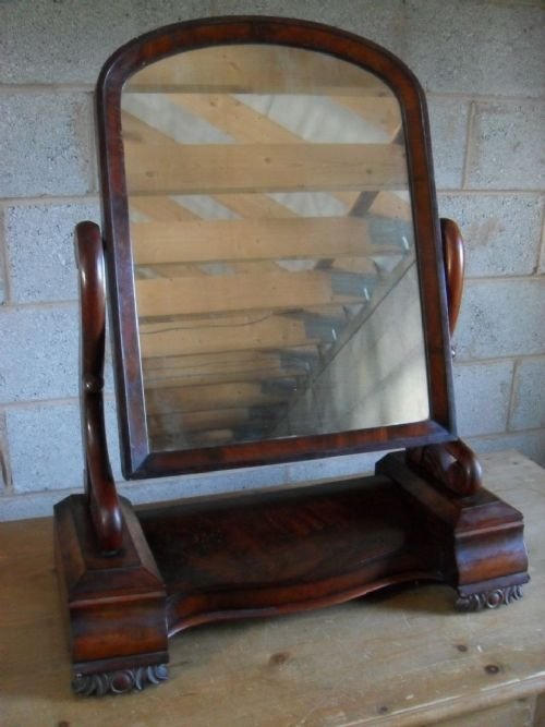 Victorian Flame Mahogany Arch Top 2 Drawer and Jewelry Box Dressing Table Mirror