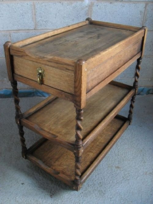 Golden Oak 3 Tier Barley Twist Tea Trolley with 2 Drawers Set on Castors