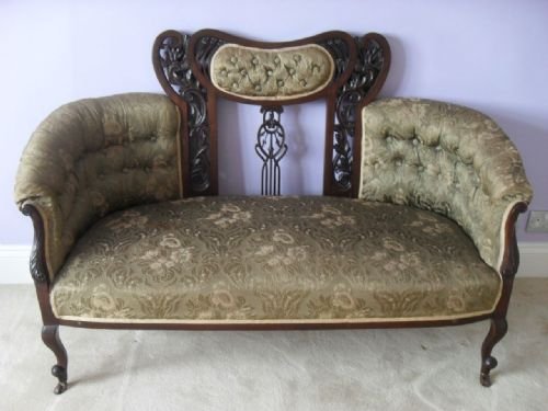 Victorian Mahogany Art Nouveau Show-wood Button Back Upholstered Sofa