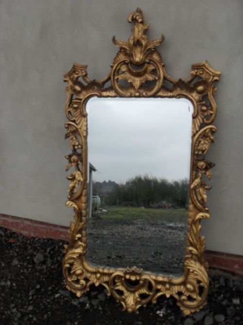 Fantastic Carved and Fretted Gilt on Wood Sturdy Rococo Style Bevel Mirror