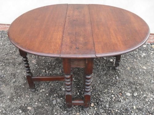 19th Century Oak Bobbin Turned Leg D Sided Drop Leaf Sutherland Dining Table