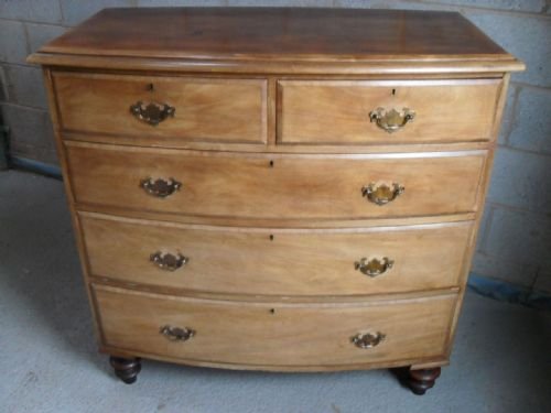 Victorian Bleached Mahogany Bow Front 2 Over 3 Chest of Drawers