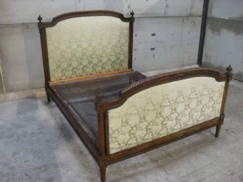 Lovely 19th Century French Carved Oak and Upholstered Double Bed