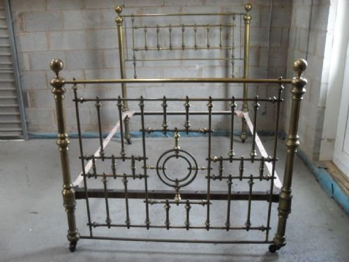 Victorian Brass Turned Rail Double Bed on Ceramic Castors