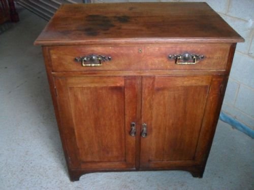 Edwardian Solid Oak Side Cabinet with Drawer