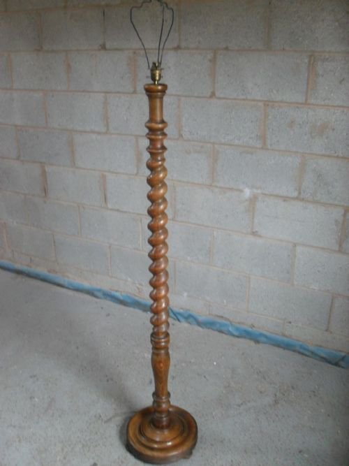Solid Oak Barley Twist Standing Lamp with Turned Base