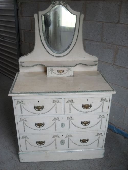 Lovely 19th Century Painted French Pine Dressing Chest with Mirror