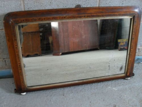 Victorian Mahogany and Tunbridge Edged Over-mantle Mirror