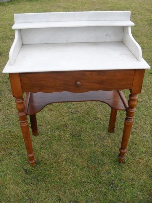 Victorian Walnut and Marble Top Washstand with Large Drawer